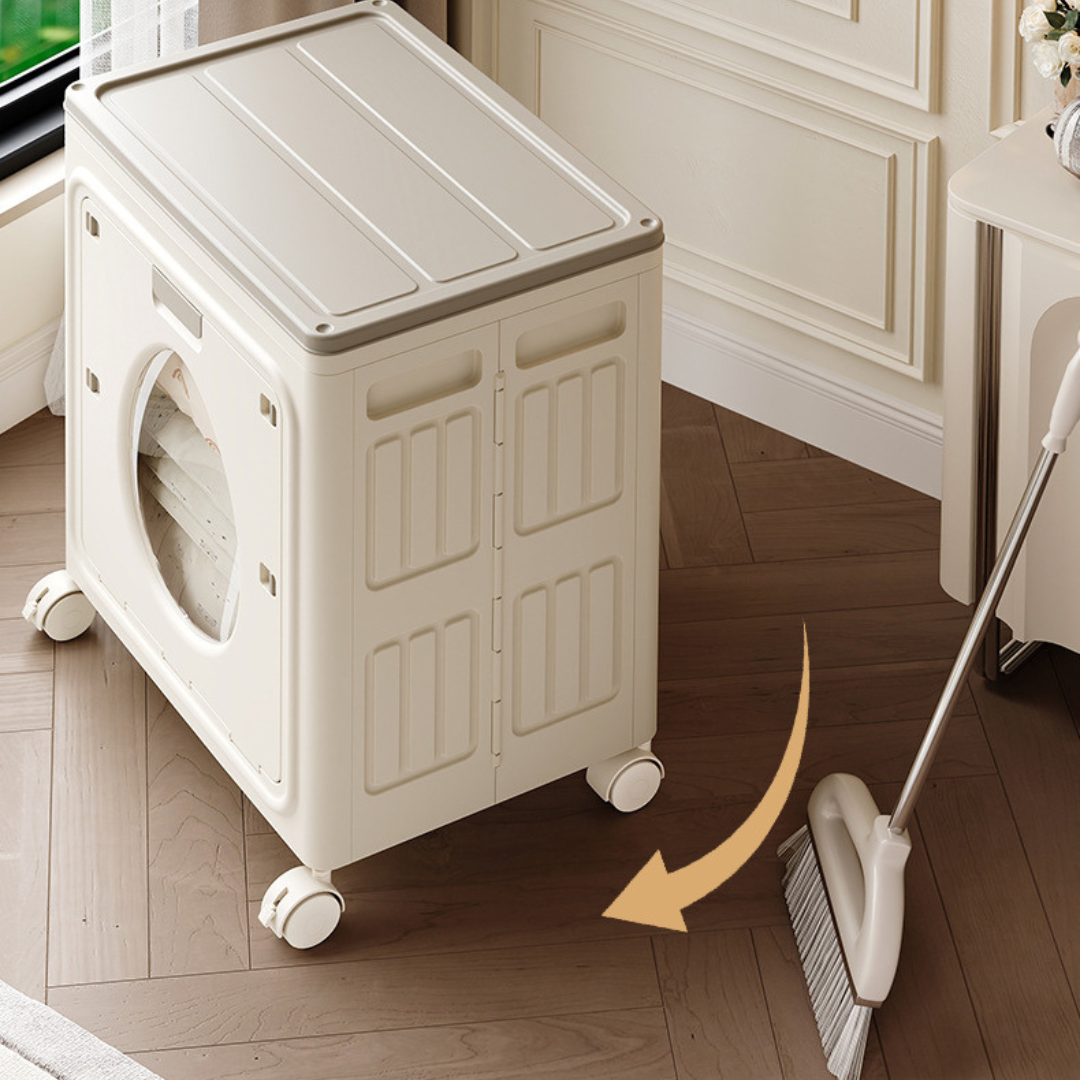 Foldable Transparent Storage Box with Wheels & Double Lid